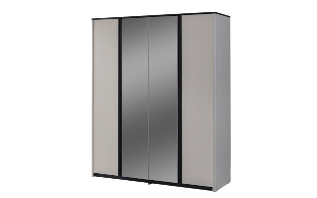 Šedá šatní skříň designový zrcadlový šatník dřevěný šatník