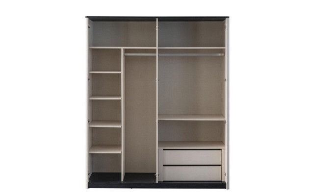 Šedá šatní skříň designový zrcadlový šatník dřevěný šatník