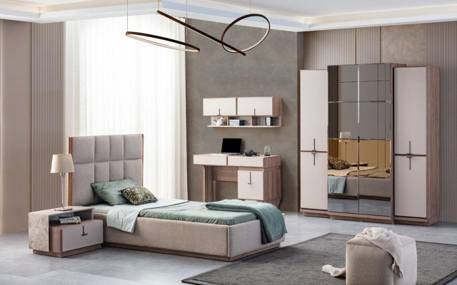 Béžová dětská sada nábytku Designer Jednolůžko Noční stolek z dreva 2ks set