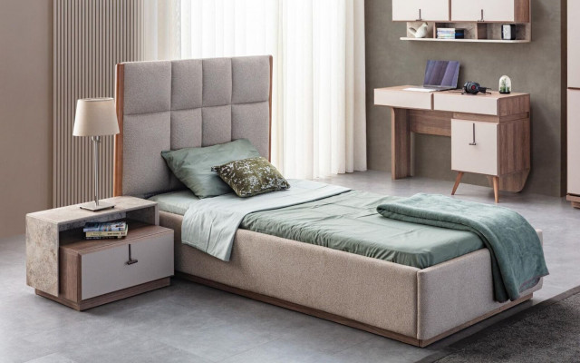 Béžová dětská sada nábytku Designer Jednolůžko Noční stolek z dreva 2ks set