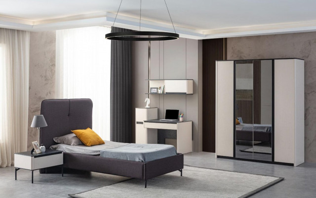 Šedý nábytek pro děti Designer dětská postýlka Dřevěný noční stolek Luxusní sada