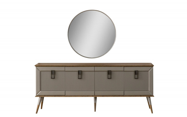 Robustní komoda Designer Sideboard Luxusní kulaté zrcadlo skříň 2 díly