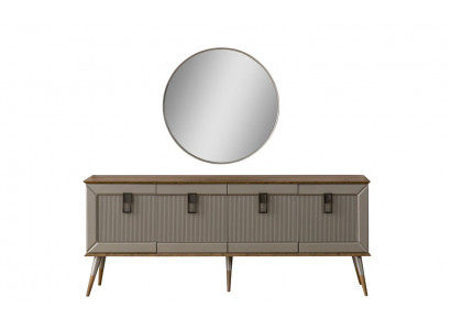 Robustní komoda Designer Sideboard Luxusní kulaté zrcadlo skříň 2 díly