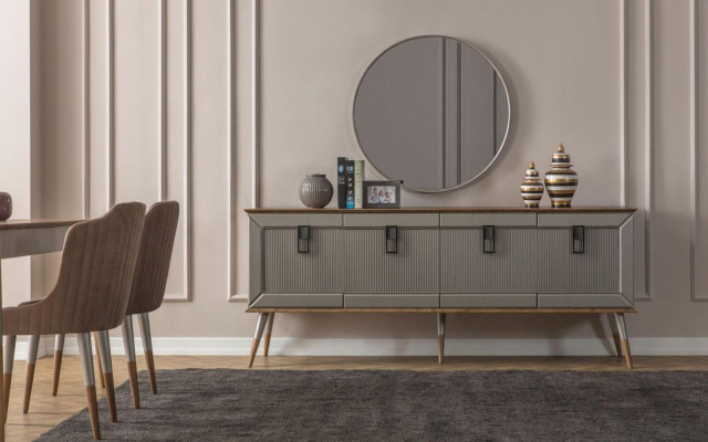 Robustní komoda Designer Sideboard Luxusní kulaté zrcadlo skříň 2 díly