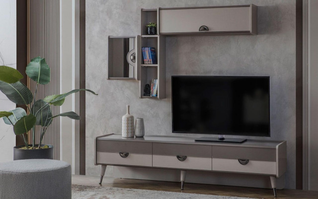 Beige obývací pokoj skříň Robustní TV stojan Lowboard Luxus police