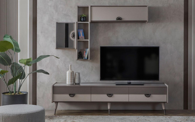 Beige obývací pokoj skříň Robustní TV stojan Lowboard Luxus police