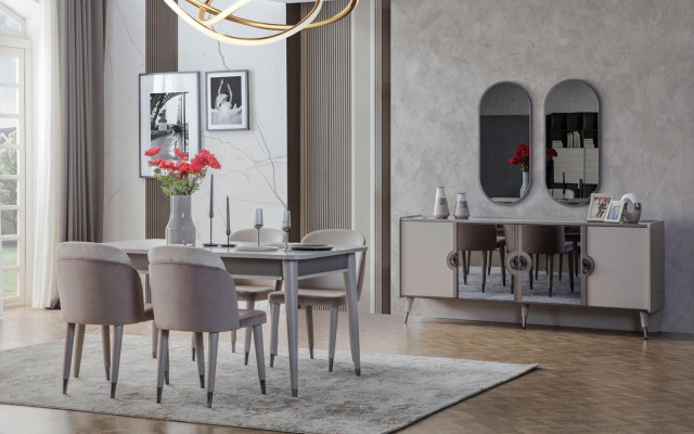 Šedý jídelní stůl Designer jídelní nábytek Rozkládací dřevěný stůl Nový