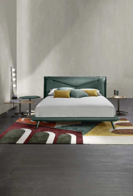 Dvojitý rámová postel Luxus ložnice postel manželská postel Dřevo Zelená kůže Postele Nové