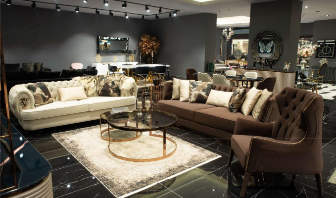 Sofa set třísedák křeslo látková pohovka čalouněná pohovka hnědá.