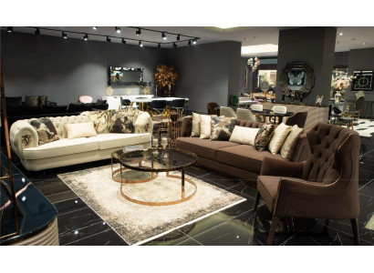 Sofa set třísedák křeslo látková pohovka čalouněná pohovka hnědá.