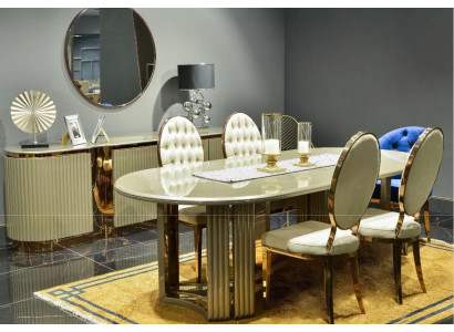 Jídelní kout Luxus jídelna s jídelní soupravou jídelní stůl Beige Set 7 ks dřevěné židle