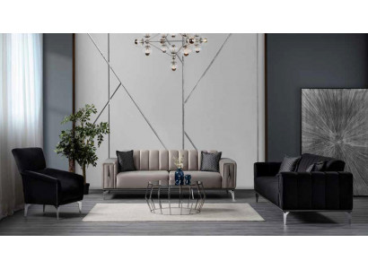 Luxusní sestava 3+2+1 čalouněná sedací souprava Komfortset moderního stylu, barva černá.