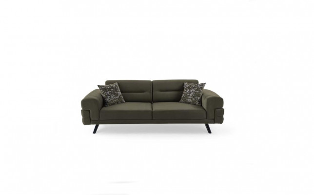 Tmavě zelená třímístná textilní pohovka do obývacího pokoje. Elegantní třísedadlový.