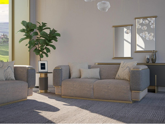 Design Modern Šedá Dvousedadlová Pohovka Gauč Obývací Pokoj Zařízení Nové