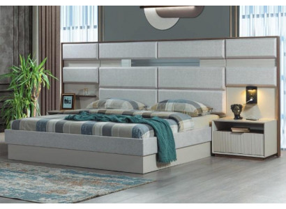 Bílé ložnicové nábytek Designer dvojlůžko Luxus 2x dřevěné noční stolky