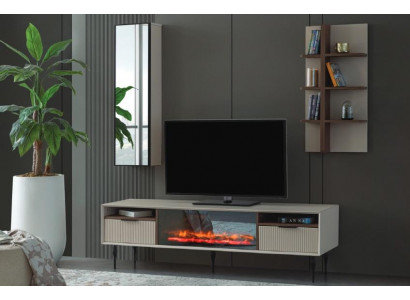 Beige obývací stěna Designérská TV skříň Regál na zeď Luxus Dřevěný regál 3dílná sada