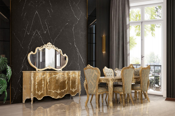 Luxus jídelní set sestava židle 6x komoda zrcadlo jídelní skupina kompletní