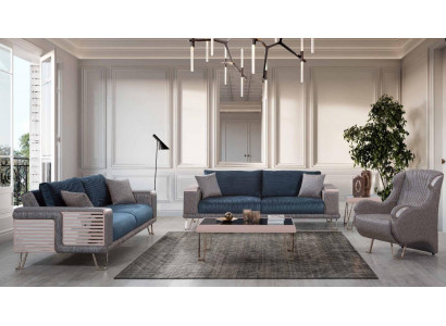 Sofa sestava 3+3+1 místná + konferenční stůl Moderní textil kompletní Modrá Nová