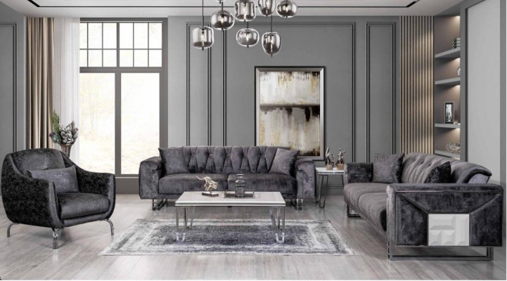 Sofa set 3+3+1 sedadlo Konferenční stolek Koncový stolek Moderní Černá Zcela nová