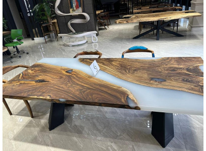 Velký jídelní stůl Epoxy resin kuchyňský stůl stůl dřevěný hnědý