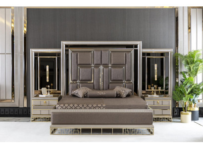 Postel Hnědá Elegantní design ložnice Krásný luxusní manželské postele