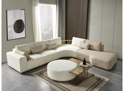 Bílá rohová sedací souprava L-tvar stůl kůže nábytek Bílý Design Nový