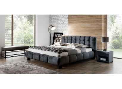 Ložnice Sada Modrá Postel Dřevo 2x Noční Stolky Elegantní Styl Moderní Nový 3ks.