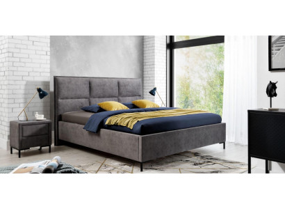 Ložnice set šedá postel Elegantní 2x noční stolky Kompletní sada Krásná 3 dílná.