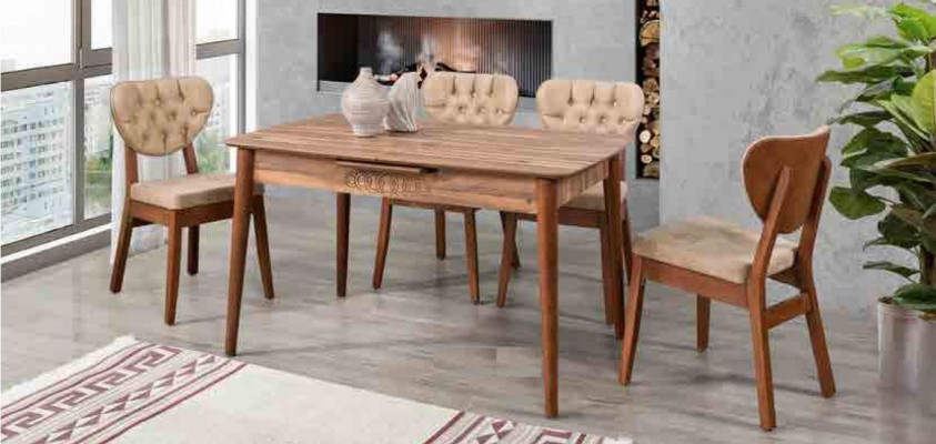 Připravil jsem pro vás český překlad: Beige jídelní sestava Luxus Set 4x židle Chesterfield Nové.