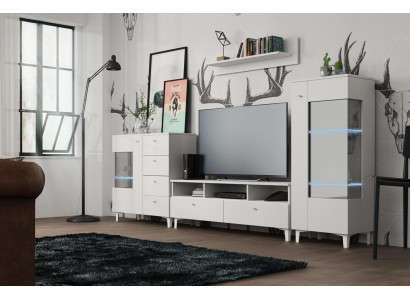 Obývací pokoj set Vitrína Komoda Nástěnná police Obývací stěny Design Skříň 4 díly.