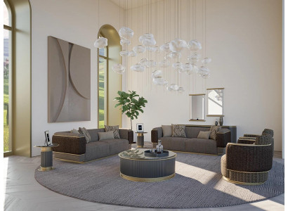 Sofa set 4-dílná textilní sedací souprava, pohovka třísedák s křeslem nové pohovka dvousedák.