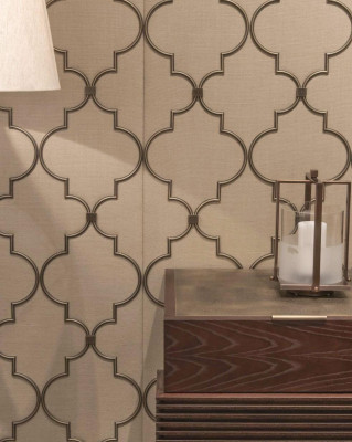 Obklad stěn design textilie mosaz obývacího pokoje vybavení nová barva béžová.