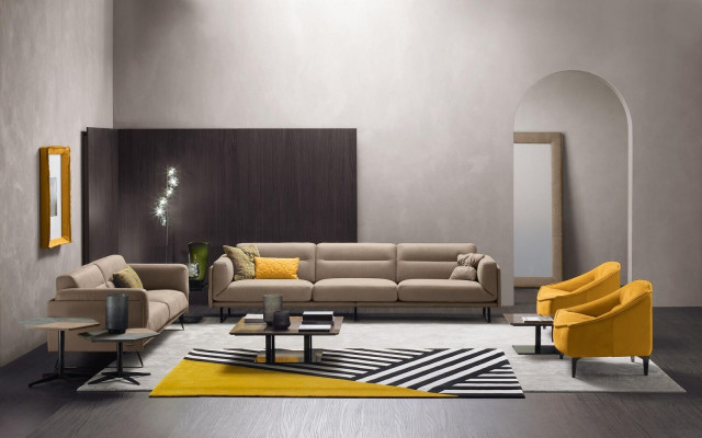 Kompletní sedací souprava, béžová pohovka 4+3 sedací skupina z kůže