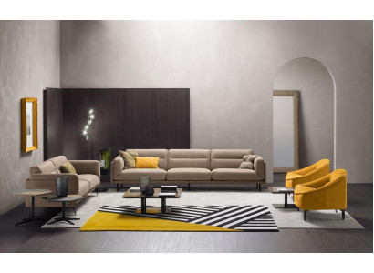 Kompletní sedací souprava, béžová pohovka 4+3 sedací skupina z kůže