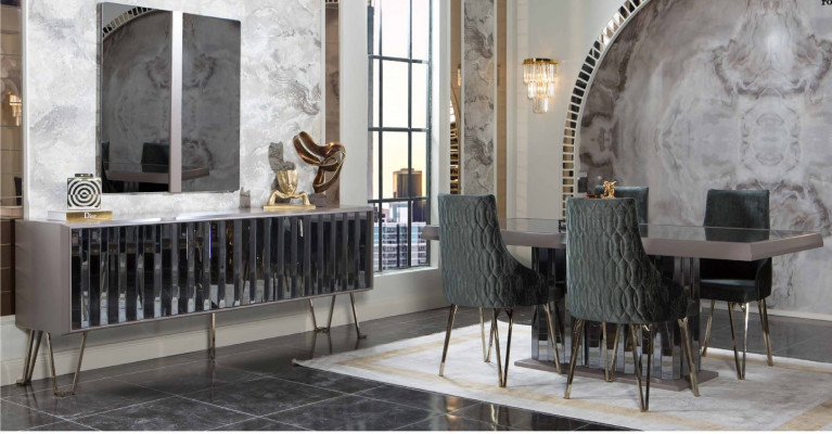 Designer Beige jídelní sestava s jídelním stolem a 4 židlemi, 7dílná nová