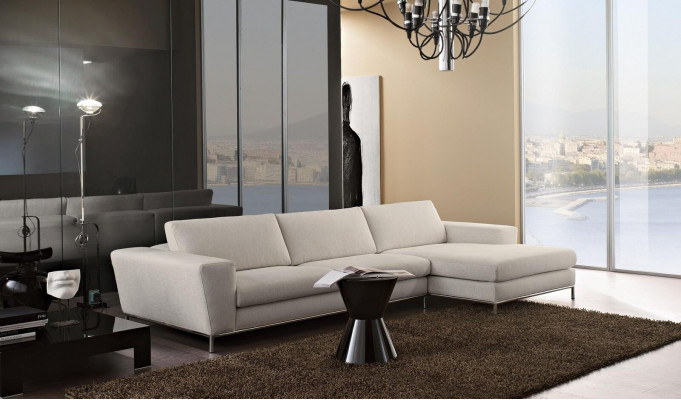 Textil Luxus rohová sedací souprava L tvaru - Moderní bílý potah se sedáky - Nový nábytek do obývacího pokoje.