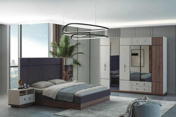 Moderní ložnice nábytek Luxus manželská postel 2x noční stolky šatní skříň