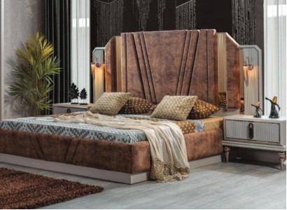 Béžová postel Luxus 2x Noční stolky Ložnice Designový nábytek 2 kusy