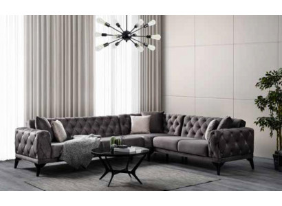 Moderní šedá látka rohová sedací souprava L tvaru luxusní nová do obývacího pokoje