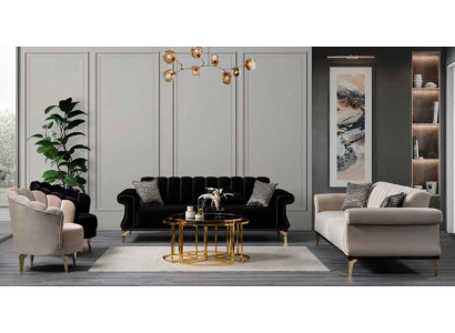 Čalouněná luxusní pohovka pro 3 osoby v moderním černém designu. Nový.