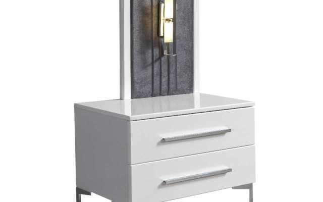 Modernes Graues Doppelbett 2x Holz Nachttische Schlafzimmer Garnitur