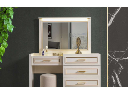 Noble Bedroom Furniture White Dressing Table Mirror Upholstered Stool 3-Piece