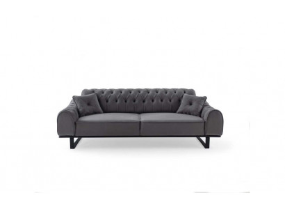 Šedý Chesterfield 3-místný, elegantní třímístný designérský gauč do obývacího pokoje.