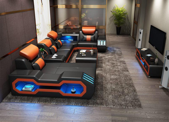 Obývací kout U tvaru pohovka + konferenční stolek + komoda Design