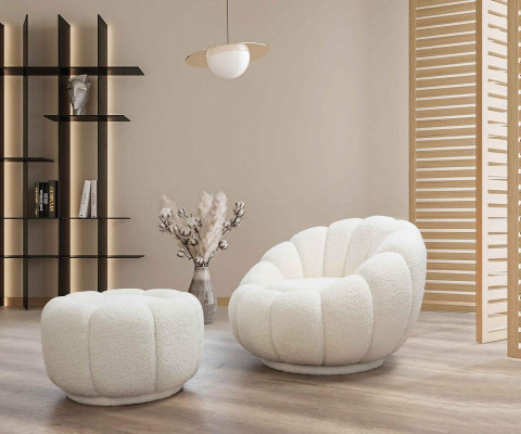 Křeslo + stolička do obývacího pokoje Kulatý křeslo s nožičkami Moderní nábytek