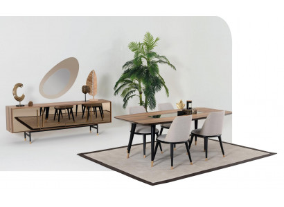 Jídelní stůl se 4 židlemi, komoda, zrcadlo - nový design, 7 dílů.