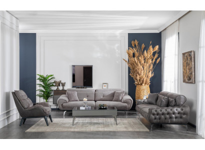 Sofa sestava 3 sedadla Konferenční stůl Nábytek Luxus Design Chesterfield Obývací pokoj