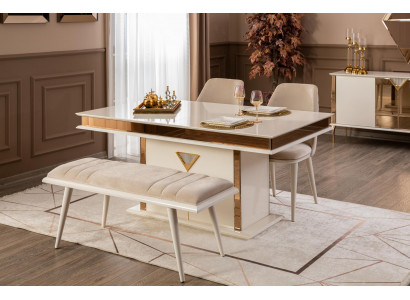 Stůl 4x židle skupina jídelní set sestava nábytek jídelní stůl Sada Beige