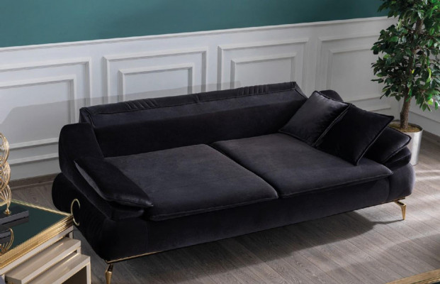Obývací pokoj Pohovka 3místná Černá Design Luxusní čalouněný Nábytek Elegantní