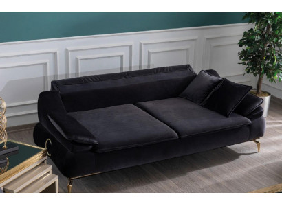 Obývací pokoj Pohovka 3místná Černá Design Luxusní čalouněný Nábytek Elegantní